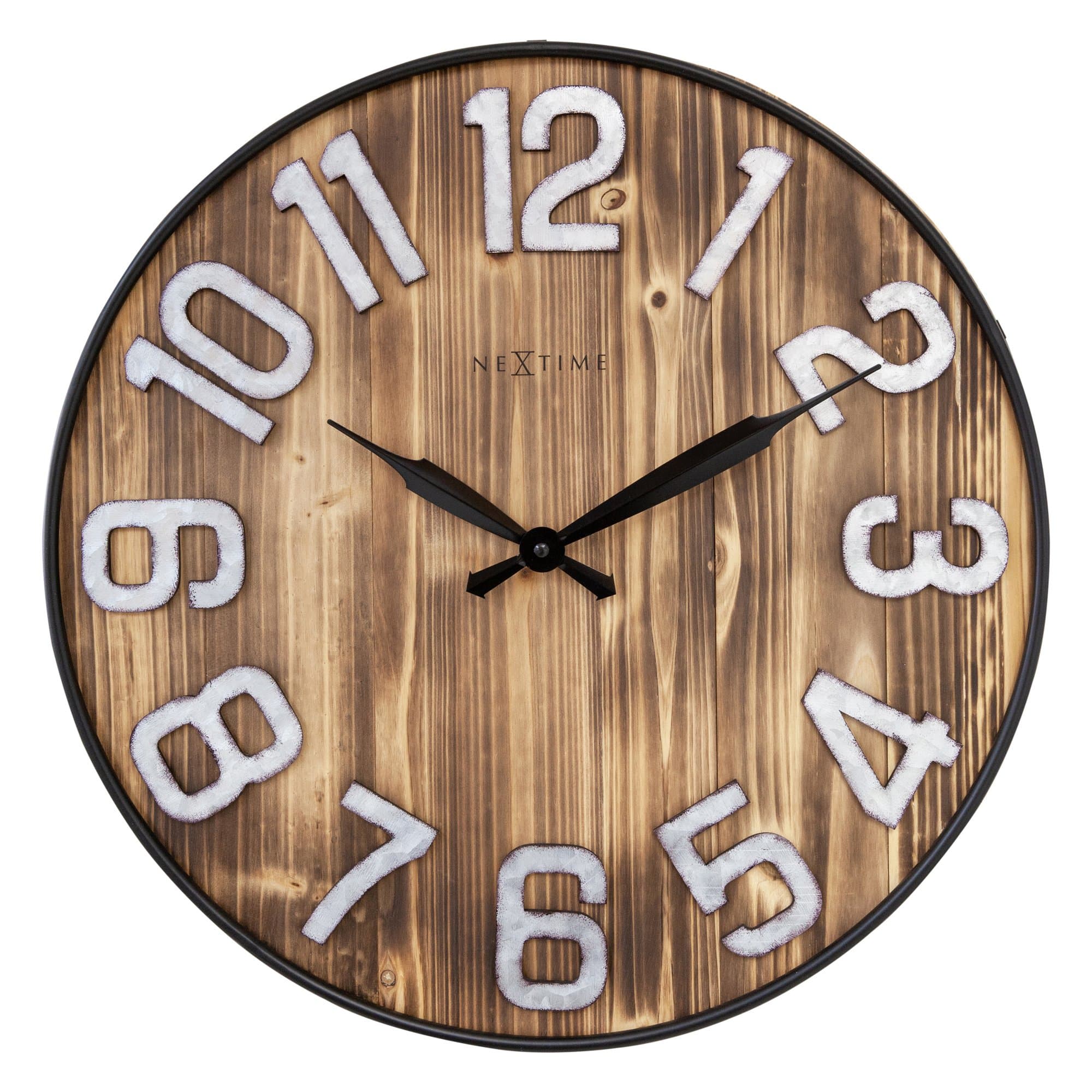 Large NeXtime Aberdeen wall clock, 50cm with a silent mechanism, featuring wood and metal design, perfect for modern home decor.